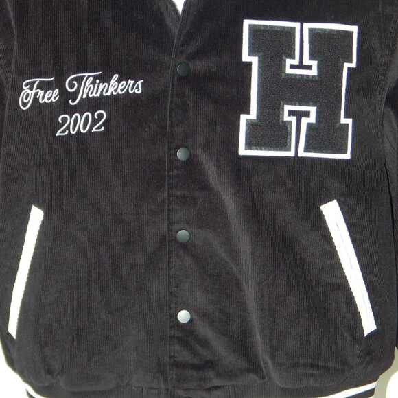 HUDSON Free Thinkers Men Bomber Jacket Insulated Black Logo Snap Closure XL NWT - Picture 3 of 16
